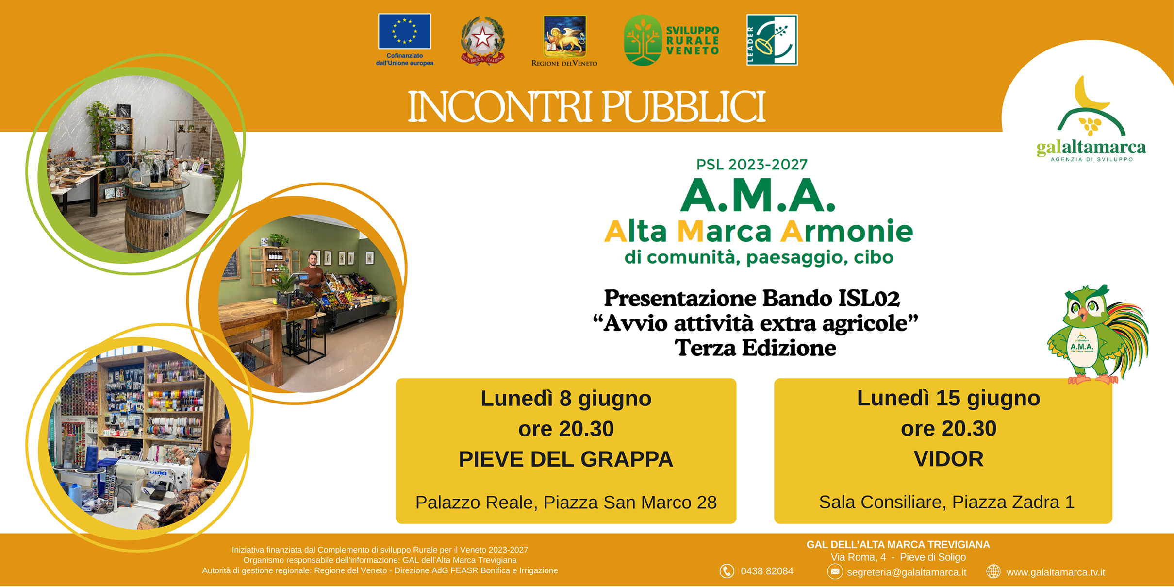 INCONTRI PUBBLICI: PRESENTAZIONE BANDO ISL02 “Avvio attività extra agricole – Terza Edizione”